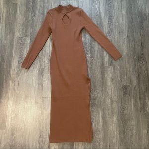 Sexy Brown Ribbed Dress High Split